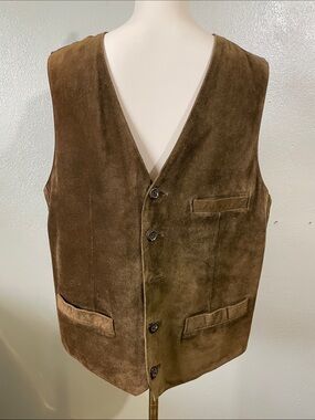 Heritage Western Suede Leather Vest Brown Medium Hunt Club Ranchwear Rusticwear